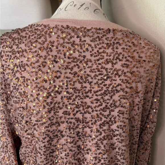 American Eagle Outfitters Rose Gold Sequin Shimmer Sparkle 3/4 Sleeve Cardigan - Picture 5 of 9